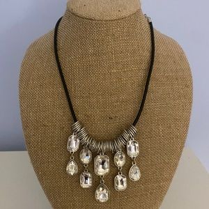 Premier Designs Leather Necklace Glass Bead Faceted Rhinestone Collar Necklace.